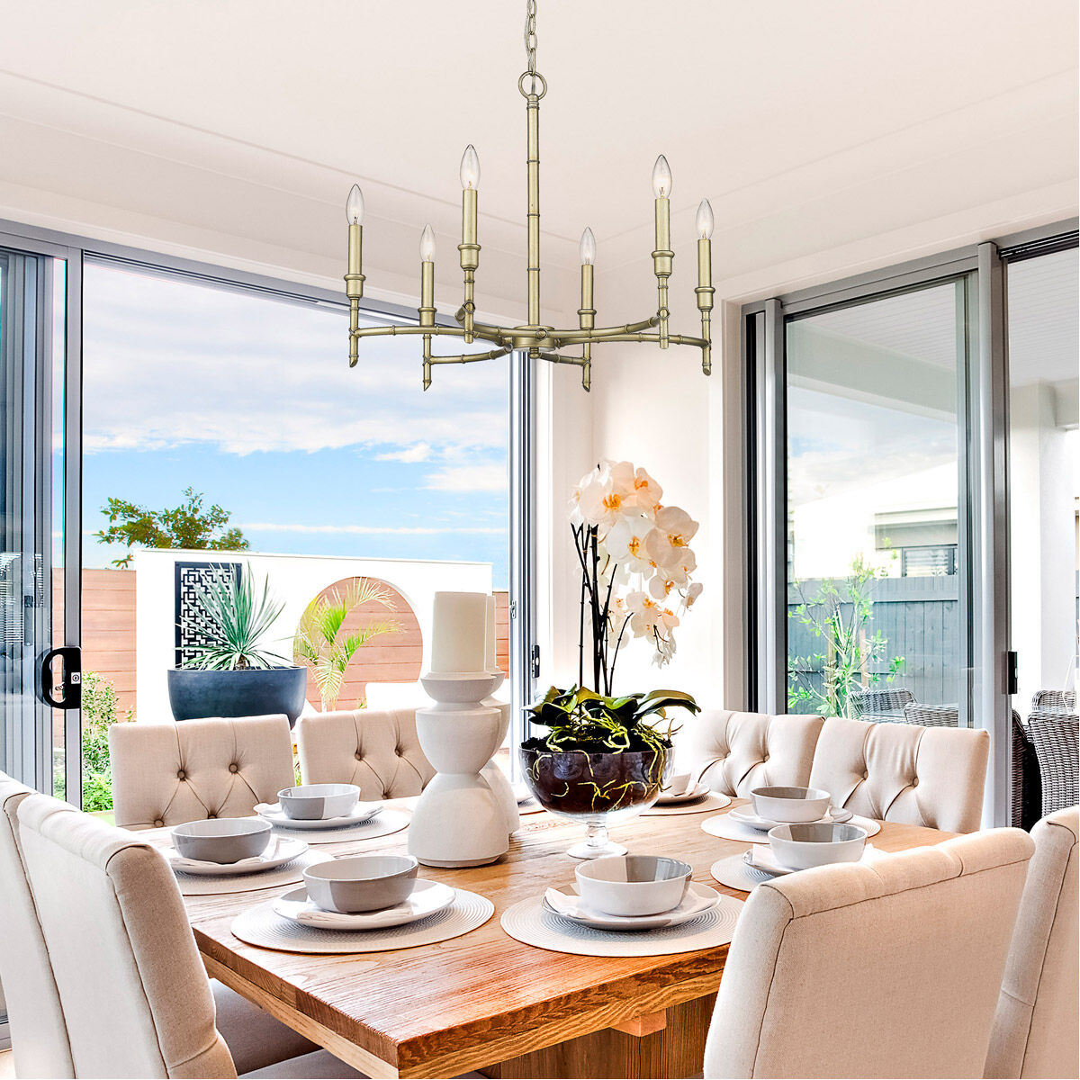 Cambay 6 Light 25 inch White Gold Chandelier Ceiling Light